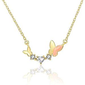 18K Gold and Pink Butterfly Necklace